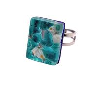 Murano Glass Millefiori Ring, Murano Jewellery from Venice Italy, Handmade Venetian Glass Ring on Silver Leaf, Adjustable - One Size Fits All, 2cm x 1.5cm (E)