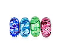 Murano Glass Multi Color Mix Bundle Set Of 4 Spacer Bead Fit European Ocean Wave Swirl Charm Bead For Women Teen .925 Sterling Silver Fits European Bracelet