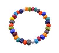 Murano Glass Rainbow Beaded Bracelet - Elasticated Stretch, Multi-Coloured (Multi 7mm)