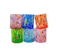 MurArt Murano Glasses Set of 6 Glasses 300 ml Tower Collection in Hand-Blown Glass in Handmade Processing Made in Italy (Mix 1, 6 Glass)