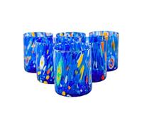 MurArt Murano Glasses Set of 6 Glasses 400 ml Tower Collection in Hand-Blown Glass Made in Italy (Blue, 6 Piece)