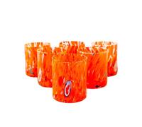 MurArt Murano Glasses Set of 6 Glasses 400 ml Tower Collection in Hand-Blown Glass Made in Italy (Orange, 6 Piece)