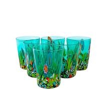 MurArt Set of 6 Murano Glass Glasses Emerald Collection Multicolor Handmade in Italy Blown Glass Conical Glasses Handmade in Italy B2 (Milticolor, Glass B2 6pcs)