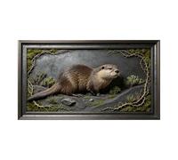 Murasolite 3D 3D Framed Wall Art 50cm×90cm River Otter Wilderness Realistic Sculpture Style SelfAdhesive Fabric Mural Wall Decor, Peel and Stick No Damage to Wall for Bedroom Living Room