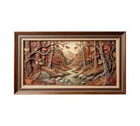 Murasolite 3D Framed Wall Art Autumn Forest River Landscape Relief Effect SelfAdhesive Fabric Mural Wall Decor， Peel and Stick No Damage to Wall， AntiFall Safe Design for Bedroom Living Room