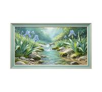 Murasolite 3D Framed Wall Art Botanical Stream Landscape Watercolor SelfAdhesive Fabric Mural Wall Decor， Peel and Stick No Damage to Wall， AntiFall Safe Design for Bedroom Living Room