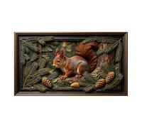 Murasolite 3D Framed Wall Art Forest Squirrel Pinecone Nature Landscape Large Size SelfAdhesive Removable Home Wall Decor Prints for Living Room Bedroom Office