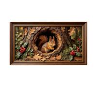 Murasolite 3D Framed Wall Art Forest Squirrel Rustic Nature Scene Oil Painting Large Size SelfAdhesive Removable Home Wall Decor Prints for Living Room Bedroom Office