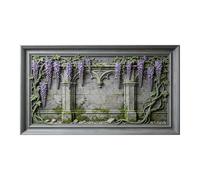 Murasolite 3D Framed Wall Art Gothic Stone Arch Floral Wisteria Relief Effect SelfAdhesive Fabric Mural Wall Decor， Peel and Stick No Damage to Wall， AntiFall Safe Design for Bedroom Living Room