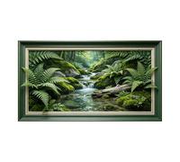 Murasolite 3D Framed Wall Art Green Forest Stream Landscape Waterfall Natural Botanical SelfAdhesive Fabric Mural Wall Decor,No Damage to Wall,AntiFall Safe Design for Bedroom Living Room
