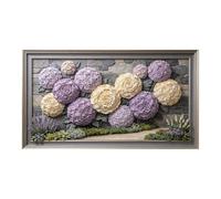 Murasolite 3D Framed Wall Art Lavender and Cream Floral Relief Botanical Mural SelfAdhesive Fabric Mural Wall Decor， Peel and Stick No Damage to Wall， AntiFall Safe Design for Bedroom Living Room