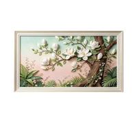 Murasolite 3D Framed Wall Art Magnolia Blossom Botanical Pastel Gradient SelfAdhesive Fabric Mural Wall Decor， Peel and Stick No Damage to Wall， AntiFall Safe Design for Bedroom Living Room