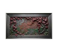 Murasolite 3D Framed Wall Art Rustic Brick Wall with Red Ivy Leaves Vintage Botanical SelfAdhesive Fabric Mural Wall Decor,No Damage to Wall,AntiFall Safe Design for Bedroom Living Room