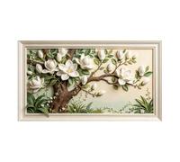 Murasolite 3D Framed Wall Art White Magnolia Blossom Botanical 3D Effect SelfAdhesive Fabric Mural Wall Decor， Peel and Stick No Damage to Wall， AntiFall Safe Design for Bedroom Living Room