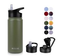 MURBONE Insulated Water Bottle, 500ml Stainless Steel Drink Flask with Straw, BPA Free, 2 Lids (Straw Lid and Spout Lid), Leakproof Double Walled Vacuum Water Bottle, Army Green