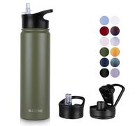 MURBONE Insulated Water Bottle, 750ml Stainless Steel Drink Flask with Straw, BPA Free, Leakproof Double Walled Vacuum Water Bottle with 2 Lids (Straw and Spout), Army Green