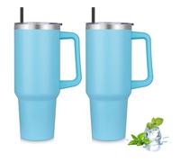 MURBONE Tumbler 1.2L with Straw Lid and Handle, 40oz Stainless Steel Double Wall Vacuum Insulated Travel Mug for Cold or Hot Drinks, Light Blue, Pack of 2
