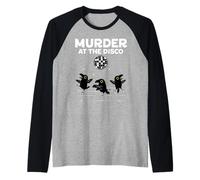 Murder At Disco Funny Crows Dancing Dancefloor Raven Raglan Baseball Tee