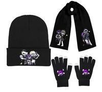 Murders Cyn N J V Winter Beanie Hat Scarf Gloves 3 Set Soft Knitted Thermal Hat Touchscreen Warm Running Gloves Lightweight Windproof Costume Accessories for Outdoor Sports (black-1)
