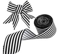 MuRealy Ribbon for Crafts Wired - Black and White Striped Polyester Wired Ribbon, 10 Yards 2.5 Inch Wired Ribbon, Christmas Ribbon Wired, Craft Ribbon for DIY Packaging, Wreath and Bow Decorative