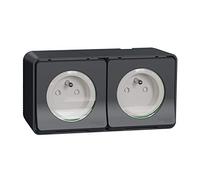 Mureva STYL IK08 Pre-Wired Horiz Wall Mounted Double Socket 2S + E - IP55 - Grey