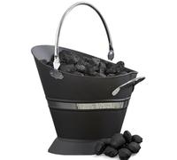 Muriel Bargains Black-Pewter Waterloo Coal Bucket - Metal Fireplace Ash Scuttle with Pewter Band & Carry Handle - Heavy Duty Fireside Accessory for Coal, Ash & Log Storage Fire Accessories - ING038