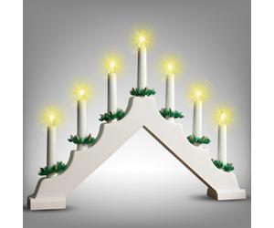 MURIEL BARGAINS Christmas Candle Bridge Light 7 LED Battery Operated with Timer - Wooden Festive Window Decoration for Home Décor - Warm Glow Electric Candle Arch Ornament (White)