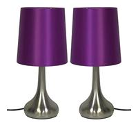 MURIEL BARGAINS Modern Chrome Teardrop Touch Table Lamp with Purple Faux Silk Shade - 4-Stage Dimmable Touch Control - LED Compatible Bedside Lamp for Bedroom, Living Room, Office (2)