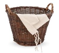 Muriel Bargains Round Wicker Basket with Removable Cream Linen Liner - Large Decorative Storage Basket with Handles - Laundry, Picnic & Home Organiser (42x56x28cm)