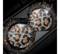 Murimt Bling Car Accessories Water Coaster for Women,Leopard Print Rhinestone Car Coasters, Drink Coasters 2.75in(2 pcs)