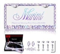 Murimt Purple Bling License Plate Frames 2 Pack Rhinestone Bling License Plate Sparkle Front License Plate Holder Cover Custom Glitter License Plate Frame Bling Car Accessories for Women