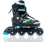 Murioney Inline Skates, Adjustable Size, Black/Blue, PU Wheels, Kids Roller Skates with Buckle and Fastening (L(36-39 EU/240-270 mm))