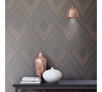Muriva Alea Metallic Geometric Charcoal/rose Wallpaper 703042 Heavy Weight