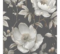 Muriva Wallpaper Alethia – Floral, Matt Finish – Black 227503