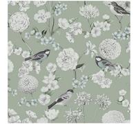 Muriva Avery Floral Wallpaper Sage Green Birds White Blossoms Botanical Natural