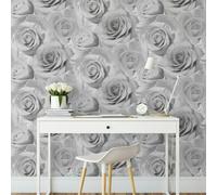 Muriva Bella Grey Flower Wall Rose Bloom 3D Effect Floral Designer Wallpaper