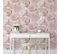 Muriva Bella Soft Pink Flower Rose Bloom 3D Effect Floral Designer Wallpaper