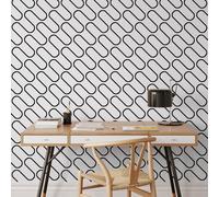 Muriva Black And White Linear Curve Wavey Lines Monochrome Minimalist Feature Wallpaper