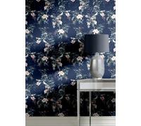 Muriva Blue Floral 3D Effect Patterned Wallpaper