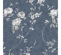 Muriva Blue Floral Mica Effect Embossed Wallpaper