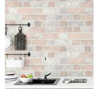 Muriva Brick Wall Effect Stone Pale Pink Light Grey Rustic Wallpaper Blush Girls Art