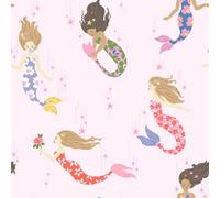 Muriva Cath Kidston Mermaids Wallpaper - Modern Wallpaper for Kids Bedroom, Playroom & Nursery - Decorative Luxury Wall Paper with Mystical Mermaids Wearing Floral Dresses (Light Pink)