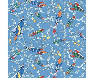 Muriva Cath Kidston Rockets Wallpaper Blue/Multi 182531 - Kids Boys Clouds Stars