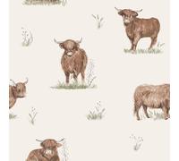 Muriva Catherine Lansfield Angus Highland Cow Farmhouse Cottage-Style Design for Nurseries Playrooms Kids' Bedroom Wallpaper (165532)