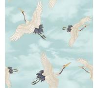 Muriva Catherine Lansfield Cranes Duck Egg Metallic Wallpaper 206512