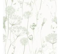 Muriva Catherine Lansfield Meadowsweet Floral Themed Flower Siluette Romantic Wallpaper for Living Room, Bedroom, Hallway, Feature Wall- Sage Green/White 165584