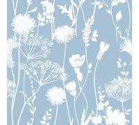 Muriva Catherine Lansfield Meadowsweet Floral Themed Flower Siluette Romantic Wallpaper for Living Room, Bedroom, Hallway, Feature Wall- Blue/White 165583