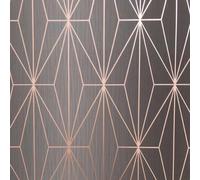 Muriva Charcoal & Rose Gold Geometric Metallic Effect Embossed Wallpaper