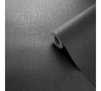 Muriva Darcy James Linen Texture Black Wallpaper 173535 - Plain Fabric Effect