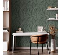 Muriva Denver Leaf Green Vinyl Wallpaper